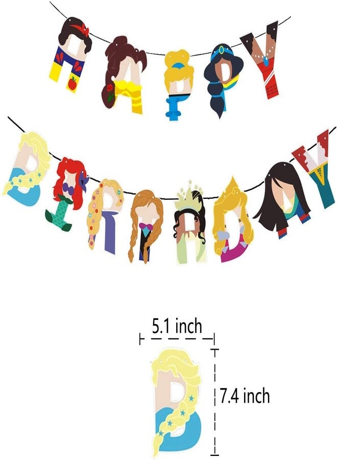 JAGMAG Princess Happy Birthday Banner, Princess Party Supplies Happy Birthday Banner, Princess Party for Girl - Image 2